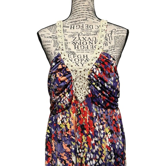 ELLE Watercolor Maxi Dress Halter Neckline Boho Gypsy Festival Lg Whimsical Y2K - Picture 2 of 9